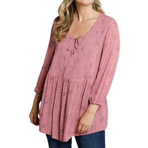 NWT Ulla Popken Galaxy Print Smocked Bodice Tie Neck Blouse 2X